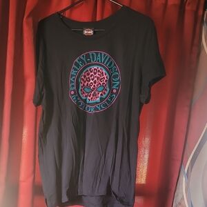 Harley-Davidson Kids Black Tee with Pink Skull Design